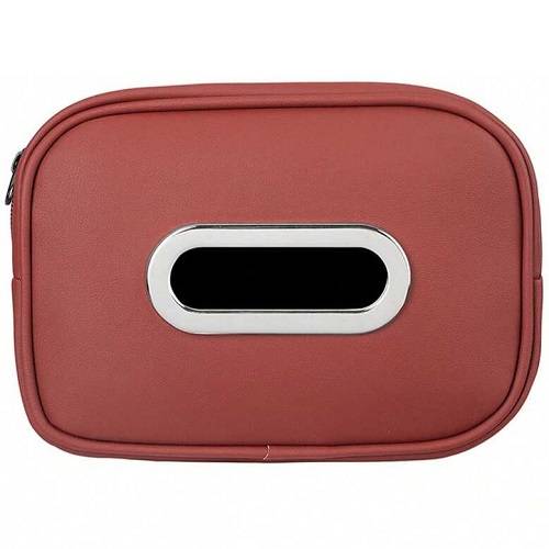 علبة مناديل جلد للسيارة لون احمر