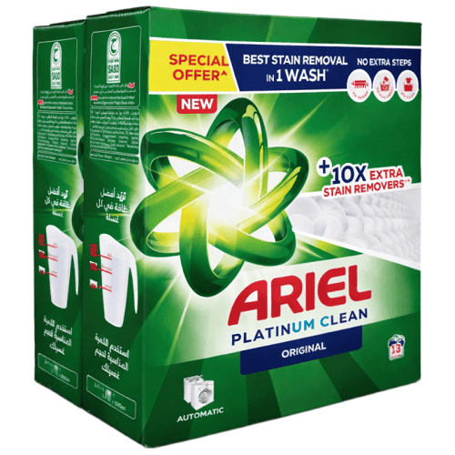 اريال مسحوق الغسيل الاخضر للغسالة الاوتوماتيك نظافة بلاتينية 2.25كجم 2حبة