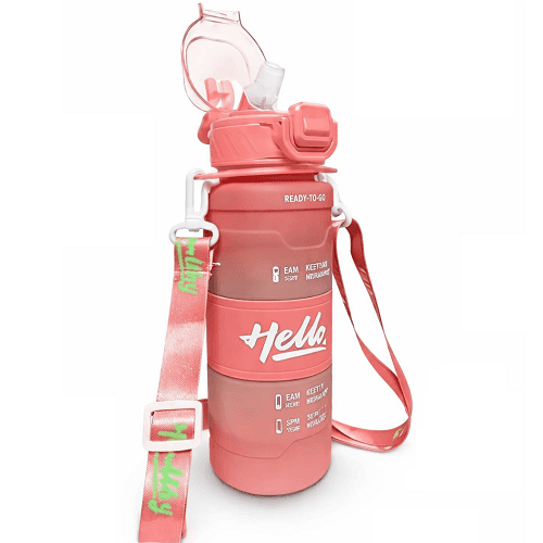 زجاجة مياه مدرسية بلاستيك لون وردي 1000مل