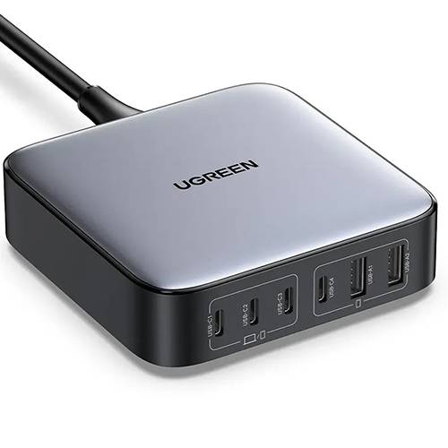 يوجرين نيكسود شاحن Type C شاحن سطح المكتب 6منافذ تيار متردد 200واط رمادي فضائي رقم.40193