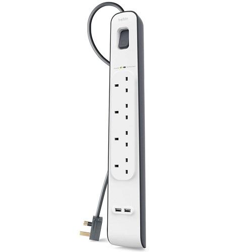 بيلكن مشترك كهربائي 4مخرج 2متر 2 USB ابيض