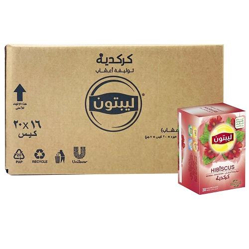 ليبتون شاي بنكهة الكركدية 20كيس 40جم 16حبة 1كرتون 