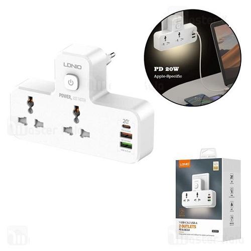 لدنيو مشترك كهربائي مع 1منفذ USB تايب سي و2منفذ USB ومقبس طاقة مزدوج موديل رقم.SC2311