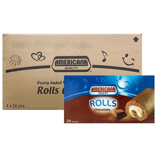 امريكانا رولز شوكولاتة 25جم كرتون 24حبة 4باكيت 1كرتون