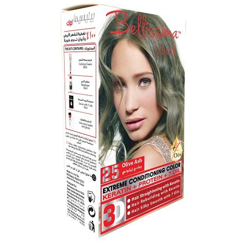 بيليسيما لوك صبغة الشعر الدائمة بالكيراتين والبروتين و7زيوت رمادي زيتوني 50مل رقم.25 1+1مجانا