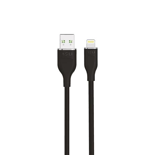 اسلي جلوبال باور كابل السيليكون الفاخر USB الى لايتنينج 2م اسود موديل رقم.PWL-AL2B