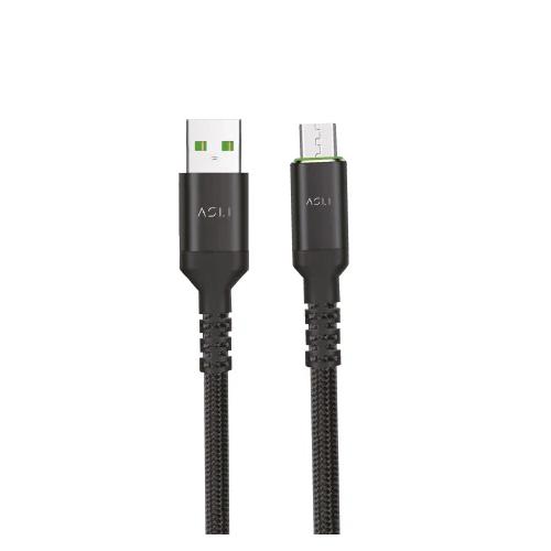 اسلي جلوبال باور كابل ماكس نايلون مضفر USB الى مايكرو 1م اسود موديل رقم.PWM-AM1