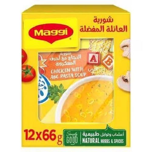 ماجي شوربة الدجاج مع احرف المعكرونة 66جم 12كيس