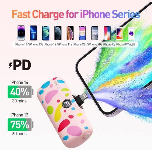 اي ووك لينك مي برو بطارية الجيب 4800مللي امبير شحن سريع مع شاشة عرض لايفون نمط الفقاعة وردي موديل رقم.DBL5000PL-013B