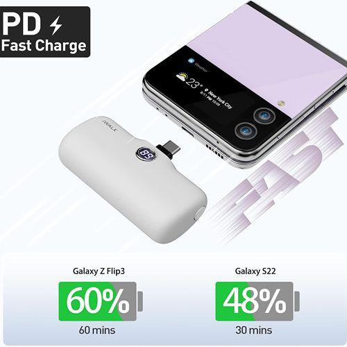 اي ووك لينك مي برو بطارية الجيب 4800مللي امبير Type C شحن سريع مع شاشة عرض ابيض موديل رقم.DBL5000PC-002A