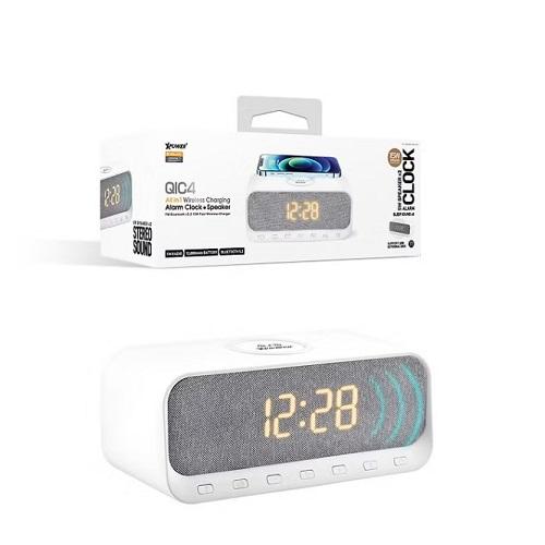 اكس باور كيو اي سي4 ساعة منبه و مكبر صوت بلوتوث مع شاحن لاسلكي 15واط ابيض موديل رقم.XP-ST8-WH