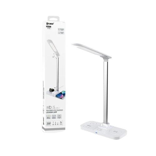 اكس باور دبليو دي ال 5 مصباح مكتبي LED شحن لاسلكي 4في1 15واط ابيض موديل رقم.XP-WDL5-WH