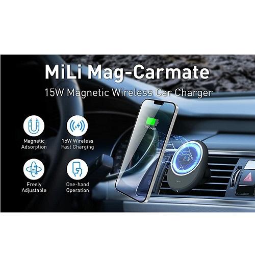 ميلي ماج كارميت شاحن سريع لاسلكي مغناطيسي للسيارة 15واط اسود موديل رقم.HC-G22