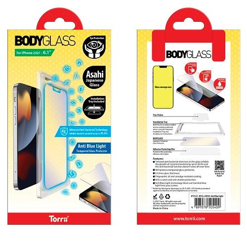 توري بودي جلاس حماية شاشة مضادة للبكتيريا لايفون 13 برو ماكس6.7بوصة مضاد للضوء الازرق شفاف موديل رقم.IP2167-BDG-AB04