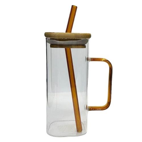 كوب زجاج مع مصاص زجاجي 300مل