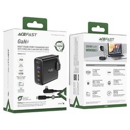 ايس فاست جان A40 مجموعة شاحن سريع 100واط مع 3منافذ Type C ومنفذ USB اسود رقم.15872