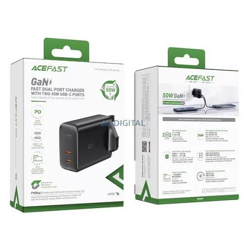 ايس فاست جان A32 شاحن سريع بمنفذ Type C مزدوج 50واط اسود رقم.15873