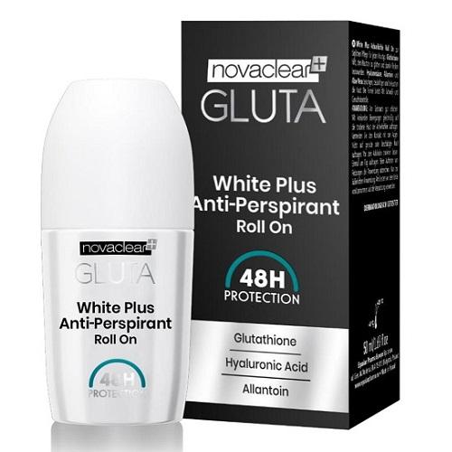 نوفاكلير+ جلوتا وايت بلس رول اون مضاد للتعرق بحمض الهيالورونيك حماية 48ساعة 50مل