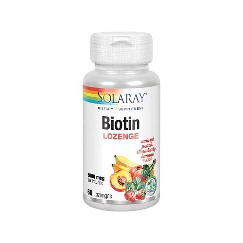 سولاراي بيوتين مكمل غذائي بنكهة الخوخ والفراولة والموز 5000مكجم 60قرص استحلاب