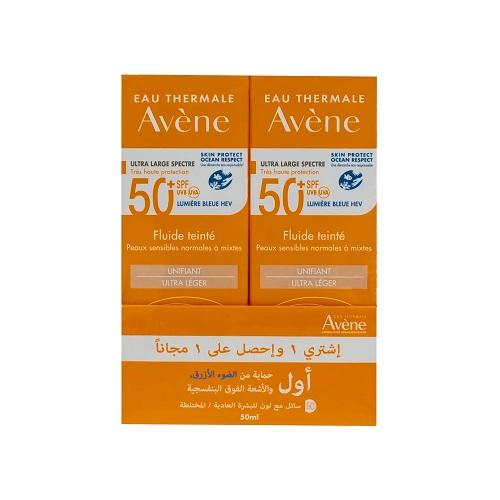 افين سائل ملون واقي من الشمس بعامل حماية 50+ الترا لايت 50مل 1+1مجانا