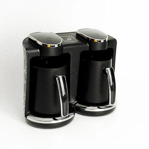 كاناك ماكينة صنع القهوة التركية المزدوجة 250مل اسود وفضي موديل رقم.LH-202-SL