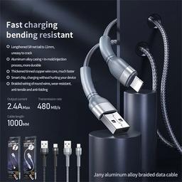 ريمكس كابل سبيكة الالومنيوم مع تصميم مضفر USB الى لايتنينج اسود موديل رقم.RC-124iB