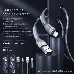 ريمكس كابل سبيكة الالومنيوم مع تصميم مضفر USB الى Type C فضي موديل رقم.RC-124AS