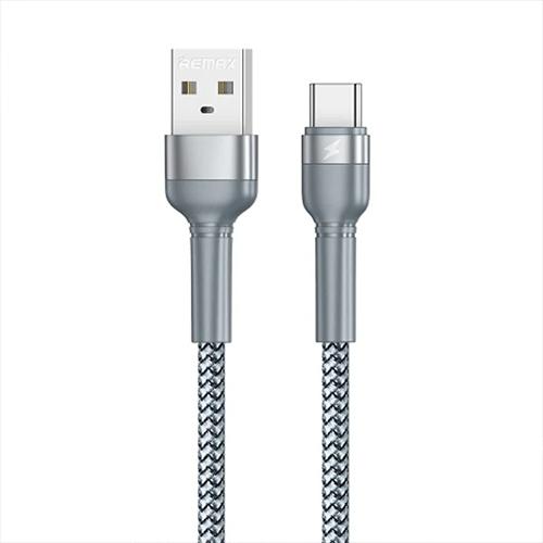 ريمكس كابل سبيكة الالومنيوم مع تصميم مضفر USB الى Type C فضي موديل رقم.RC-124AS