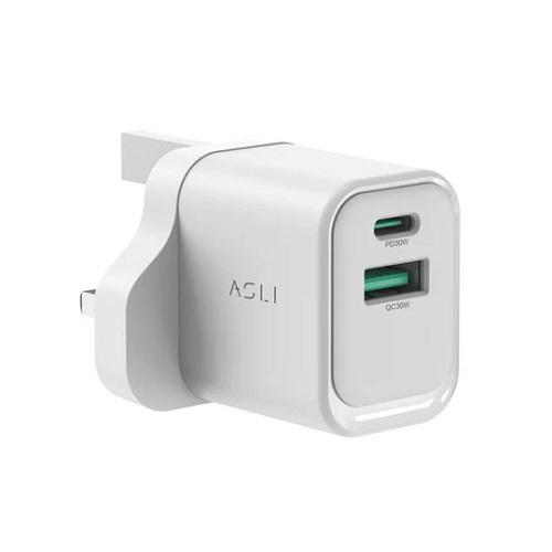 اسلي ثاندرفولت سيرج شاحن حائط بقوة 33واط مزود ب1منافذ USB C و 1منفذ USB ابيض