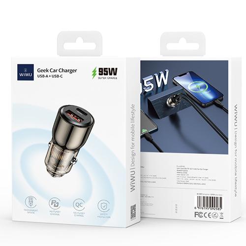 ويوو شاحن سيارة سريع من سبيكة الزنك 95واط اسود شفاف