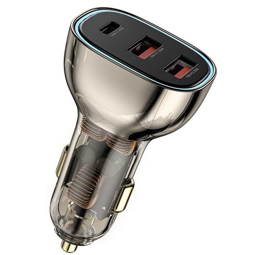 ويوو شاحن سيارة سريع مصنوع من سبيكة الزنك بقدرة 90واط اسود شفاف