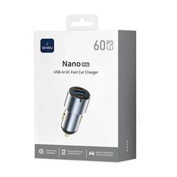 ويوو نانو برو شاحن سيارة سريع USB and 2Type C بقدرة 60واط رمادي