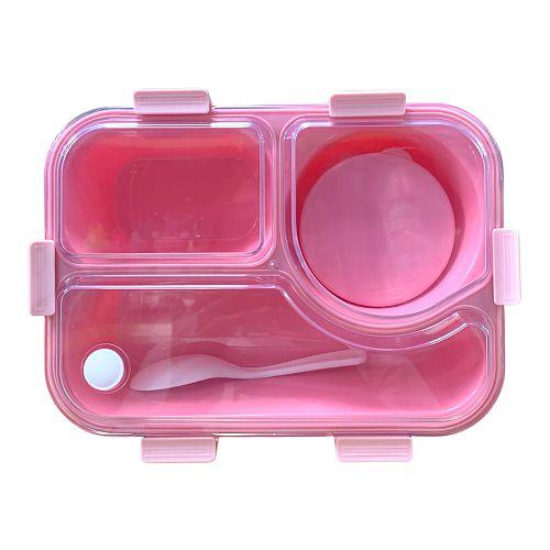 لانش بوكس 3 اقسام مع حافظه دائرية 3 اقسام لون وردي