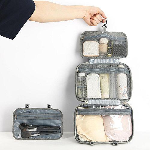 حقيبة معلقة لتنظيم المكياج محمولة مقاومة للماء رمادي