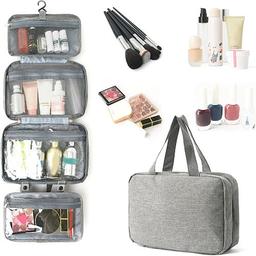 حقيبة معلقة لتنظيم المكياج محمولة مقاومة للماء رمادي