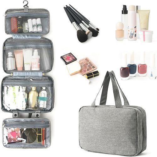 حقيبة معلقة لتنظيم المكياج محمولة مقاومة للماء رمادي