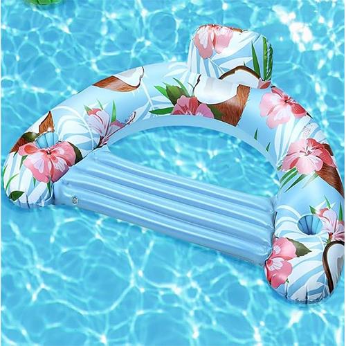 مسبح مائي قابل للنفخ بمقعد خلفي للكبار مزود بفتحة لكوب الشرب الشكل جوز الهند