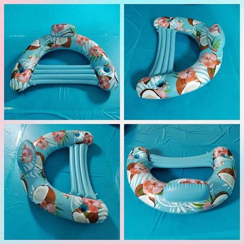 مسبح مائي قابل للنفخ بمقعد خلفي للكبار مزود بفتحة لكوب الشرب الشكل جوز الهند