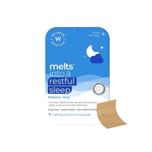ويل بيينج نيوترشن ميلتس لنوم هادئ 10مجم شرائط فموية رفيعة بزهور البابونج المهدئة واللافندر 30شريحة