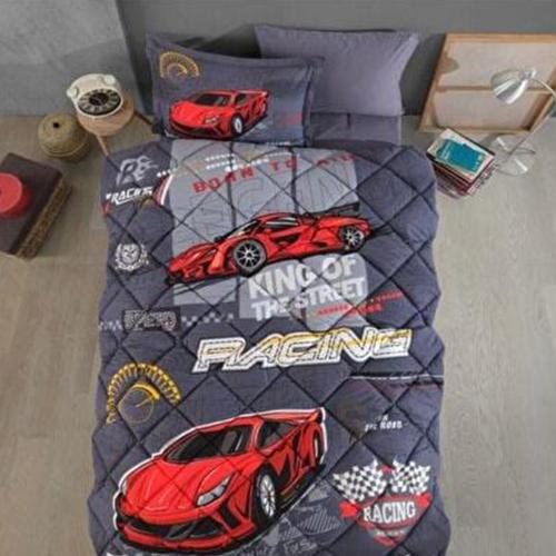 مورا كلاسي لحاف اطفال أولادى رمادى غامق 5قطع قطن100% نفر ونص 240×180سم موديل رقم.J-1102