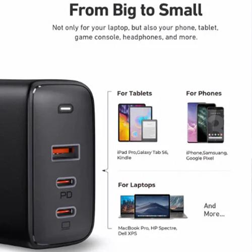 اوكي شاحن حائط 3 منافذ 90واط PD بتقنية GaN باور تاتش موديل رقم.PA-B6S