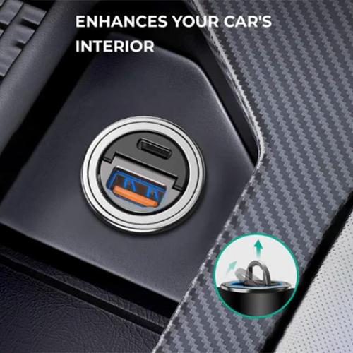 اوكي شاحن سيارة سريع 30واط PD معدني مزدوج المنفذ USB وType C مع PPS و QC 3.0 اسود موديل رقم.CC-A3