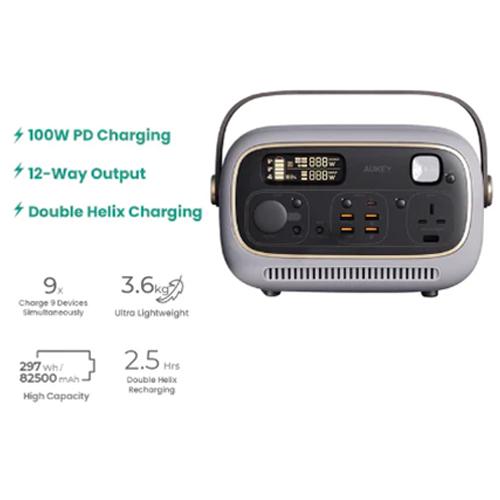 اوكي باورستوديو300 82500ملي امبير 220 و240فولت 4منافذ USB ومنفذ Type C بقدره 100واط ومقبس ثلاثي