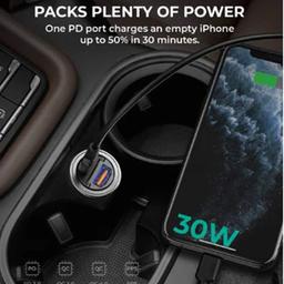 اوكي شاحن سيارة سريع 30واط PD معدني مزدوج المنفذ USB وType C مع PPS و QC 3.0 اسود موديل رقم.CC-A3