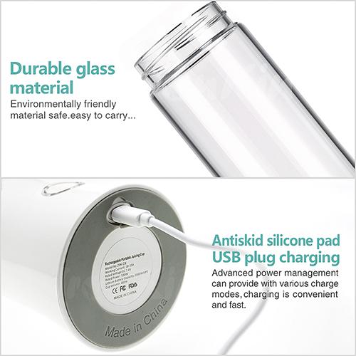 سكاي زجاجة عصير قابلة لاعادة الشحن عبرUSB مع 6شفرات 480مل ابيض