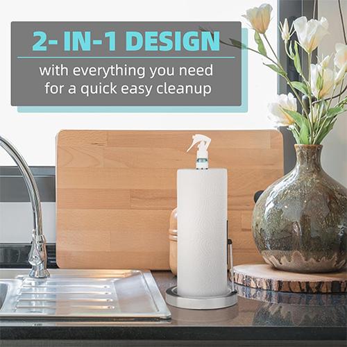 سكاي كي حامل مناشف ورقية 2في1 مع مركز بخاخ مع ذراع شد وقاعدة مرجحة غير قابلة للانزلاق ستاليس ستيل