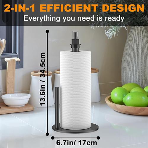 سكاي كي حامل مناشف ورقية 2في1 مع مركز بخاخ مع ذراع شد وقاعدة مرجحة غير قابلة للانزلاق اسود