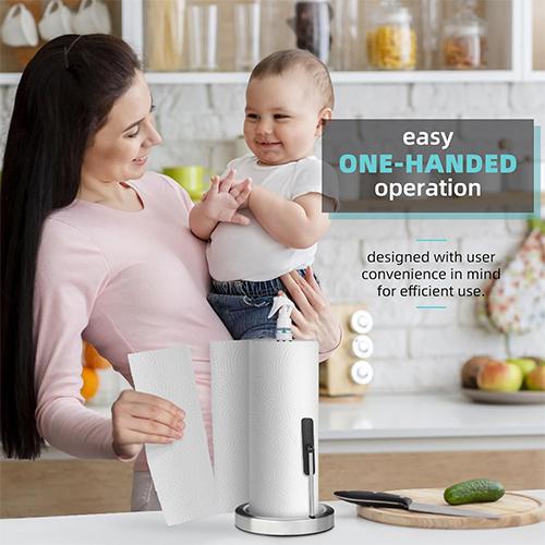 سكاي كي حامل مناشف ورقية 2في1 مع مركز بخاخ مع ذراع شد وقاعدة مرجحة غير قابلة للانزلاق ستاليس ستيل