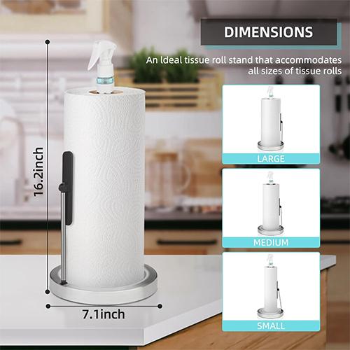 سكاي كي حامل مناشف ورقية 2في1 مع مركز بخاخ مع ذراع شد وقاعدة مرجحة غير قابلة للانزلاق ستاليس ستيل