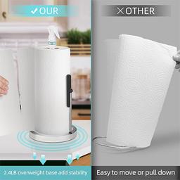 سكاي كي حامل مناشف ورقية 2في1 مع مركز بخاخ مع ذراع شد وقاعدة مرجحة غير قابلة للانزلاق ستاليس ستيل